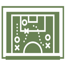 Graphic of a playing field with marks for players, plays, and paths